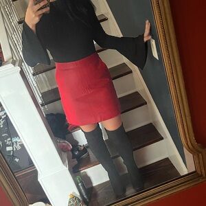 Topshop Red Faux Leather Mini Skirt